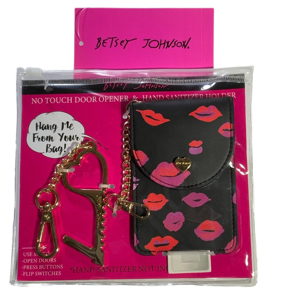 Betsey Johnson Clean Hands Lips Sanitizer Holder & No‑Touch Keychain Set